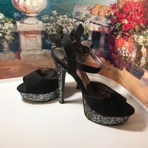 Forever 21 black Peep-toe Glitter Heels